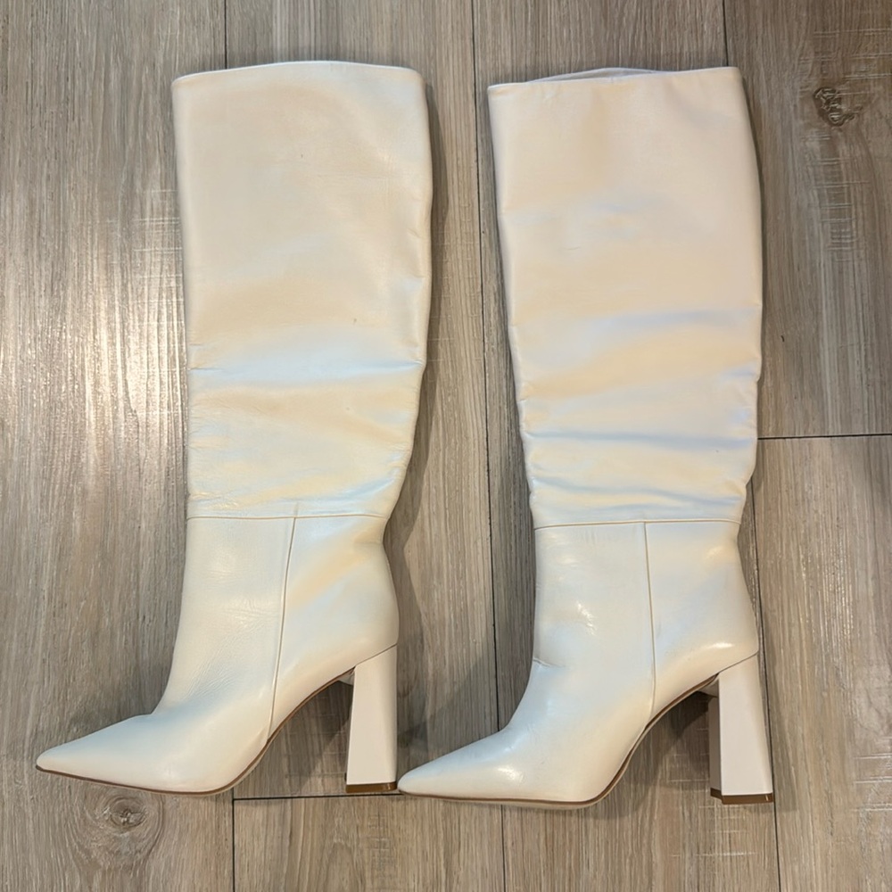 Worn only 1 time — like new white knee-high boots by Steve Madden